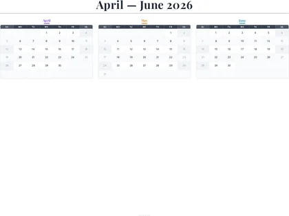 April–June 2026 Calendar thumbnail