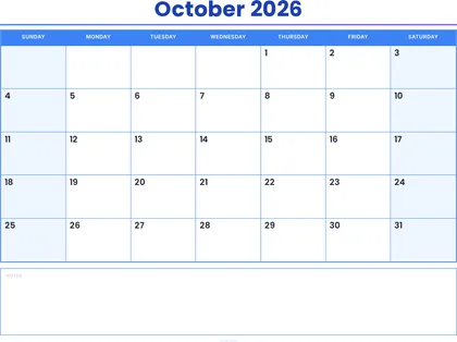 October 2026 Calendar thumbnail