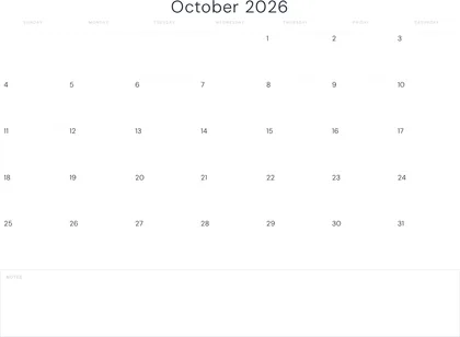 October 2026 Calendar thumbnail