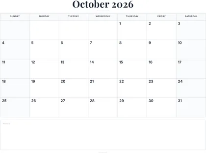 October 2026 Calendar thumbnail