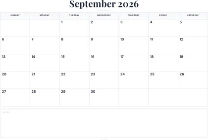 September 2026 Calendar thumbnail