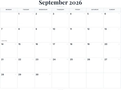 September 2026 Calendar thumbnail