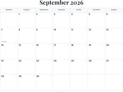 September 2026 Calendar thumbnail